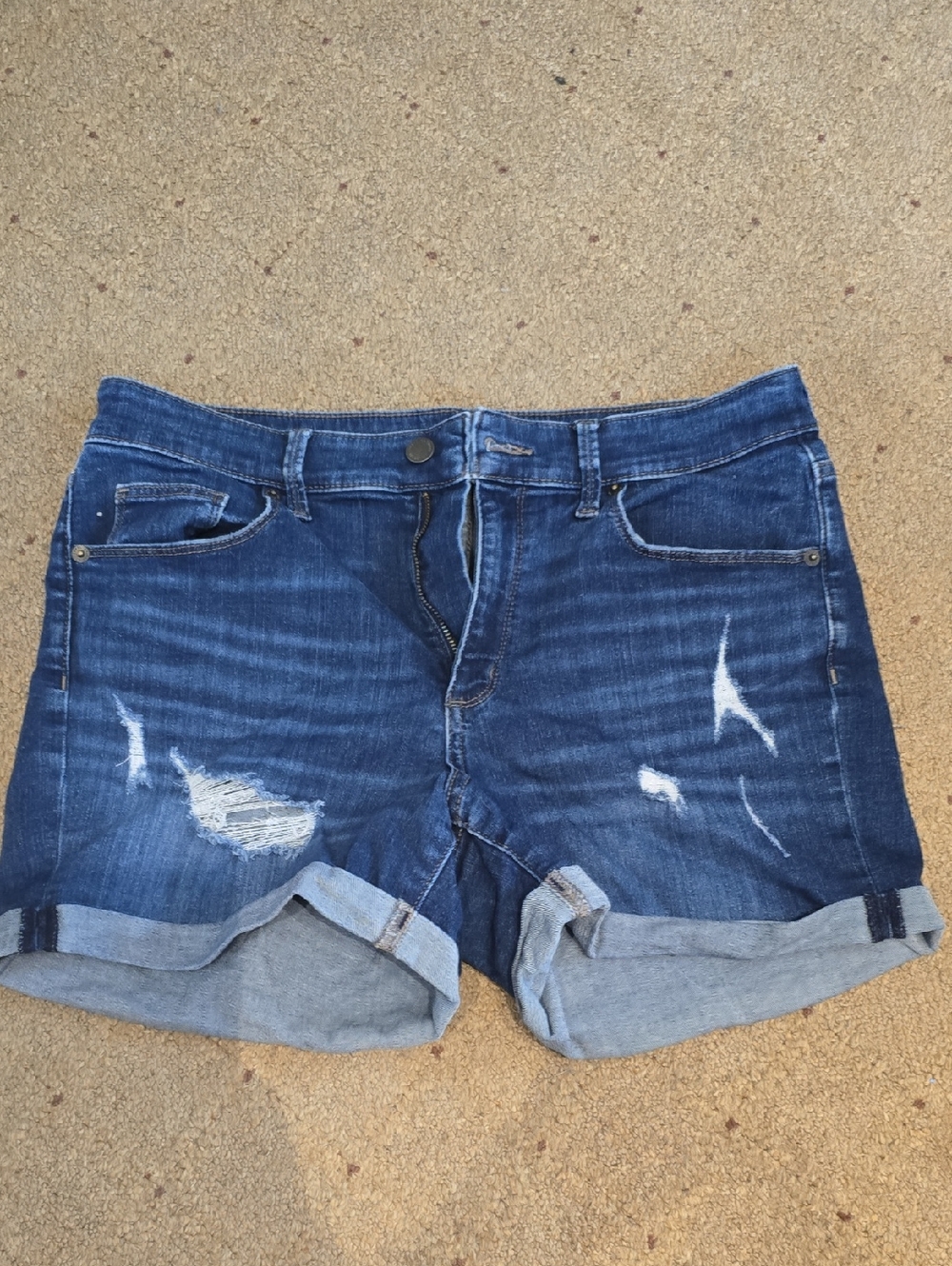 Universal Thread Distressed Dark Blue Rolled Cuff Jean Shorts